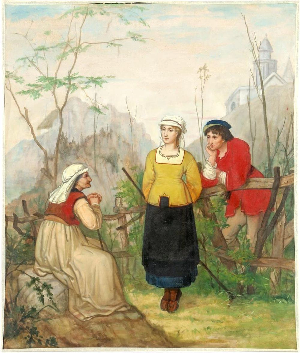 Paesaggio con donne e un uomo che le corteggia